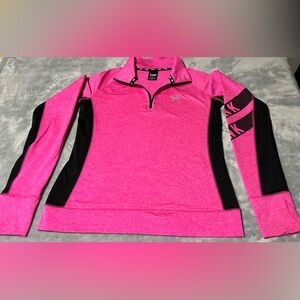 PINK Victoria's Secret Hot Pink and Black Quarter-Zip Hoodie